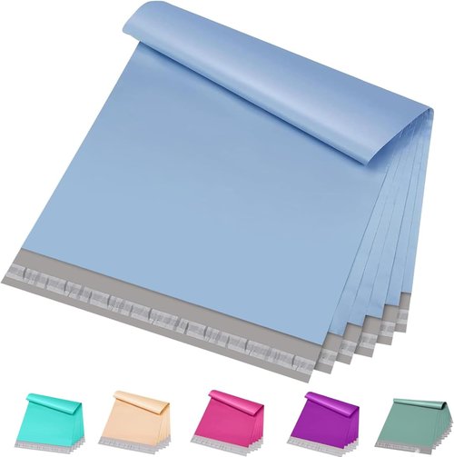 Metronic Poly Mailers - Strong Self-Seal Shipping Bags for Clothing | 12x15.5 Inch, Light Blue, 100 Pack