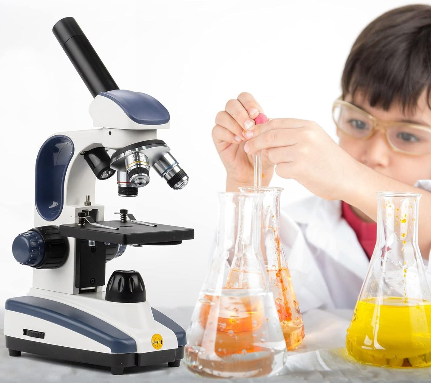 SWIFT Compound Monocular Microscope SW200DL - 40X-1000X Magnification, Dual Light & Cordless Design for Students