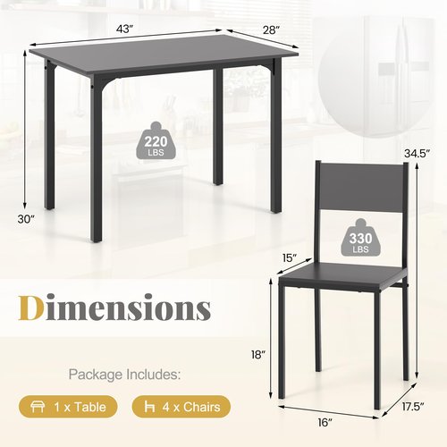 Giantex Dining Table Set for 4, 5-Piece Kitchen Table Set with Dinner Table, Dining Chairs, Metal Frame, Space-Saving Dinette Set for Living Room Restaurant, Breakfast Nook Table Set, Grey