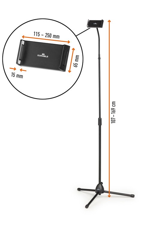 Durable Twist Tablet & Smartphone Table or Floor Stand - Gooseneck 360 Degrees Swivel Mount with Adjustable Height - Compatible with iPhone, Android, iPad, Tablet - Black Tablet & Smartphone Holder