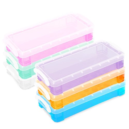 Rocutus Large Capacity Pencil Box, 6 Pack Stackable Plastic Storage Organizer Cases for Office, Art, and Craft Supplies