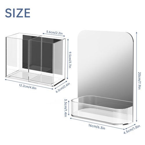 NiHome Magnetic Acrylic Locker Accessories Kit, Locker Mirror & Pen Holder Makeup Brush Holder - Eyebrow Stationery Locker Organizer with Mirror for School, Office, Gym Lockers & Home Fridge Use