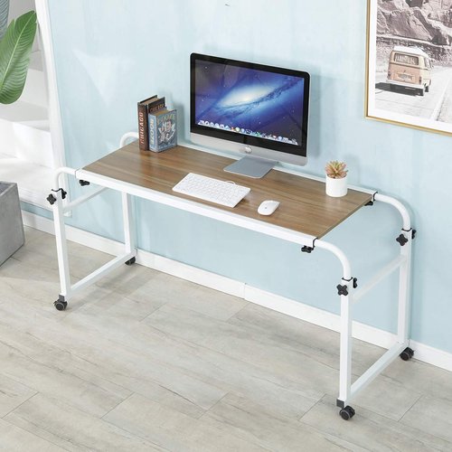 Overbed Desk Laptop Desk Laptop Cart with Wheels Over Bed Desk Adjustable Overbed Table with Wheels King Queen Bed Table Bed Table on Wheels Overbed Laptop Table(Ancient Oak)