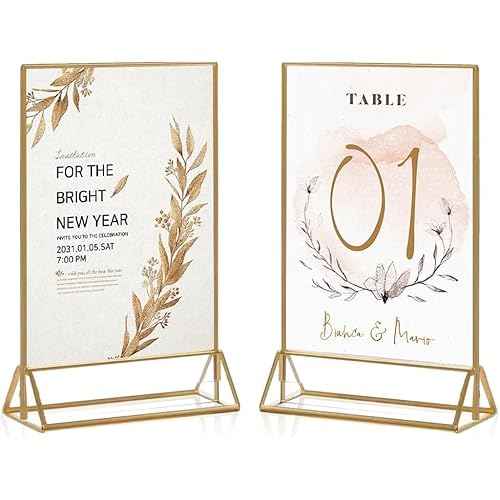 20PCS Acrylic Sign Holder, 4x6 Double Sided Gold Picture Frame Clear Wedding Table Numbers for Party, Restaurant Sign, Menu, Photo