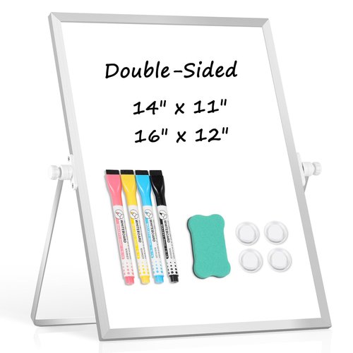 AMUSIGHT Dry Erase Magnetic White Board, 16" x 12" Double-Sided Desktop Whiteboard with Stand, Portable Small Whiteboard Set for Drawing, Office, Home, School