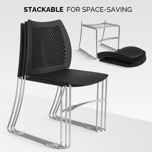 VINGLI Stacking Chairs Set of 10 Stackable Office Chairs with Metal Sled Base, Ergonomic Plastic Seat & Holes Back, Stacking Chairs for Waiting Room Break Room Banquet Guest, Black