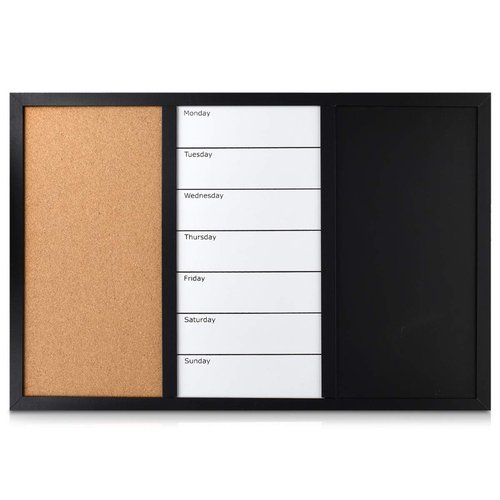 Navaris Combination Board Cork/Whiteboard/Chalkboard - 24 x 36 inches Combo Bulletin Magnetic Dry Erase Chalk Board Weekly Planner Message Organizer