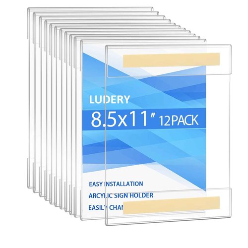 Ludery 8.5 x 11 Acrylic Sign Holder Wall Mount ,Wall Sign Menu Paper Holder with Double Side Tape Adhesive for Home, Office, Store, Restaurant (12 Pack)
