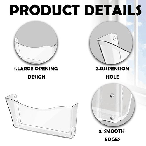 Voittozege 6 Pcs Clear Plastic Wall Folders Acrylic File Holder, 13.4x6.9 Inch Single Acrylic Wall File Organizer for Office and Home