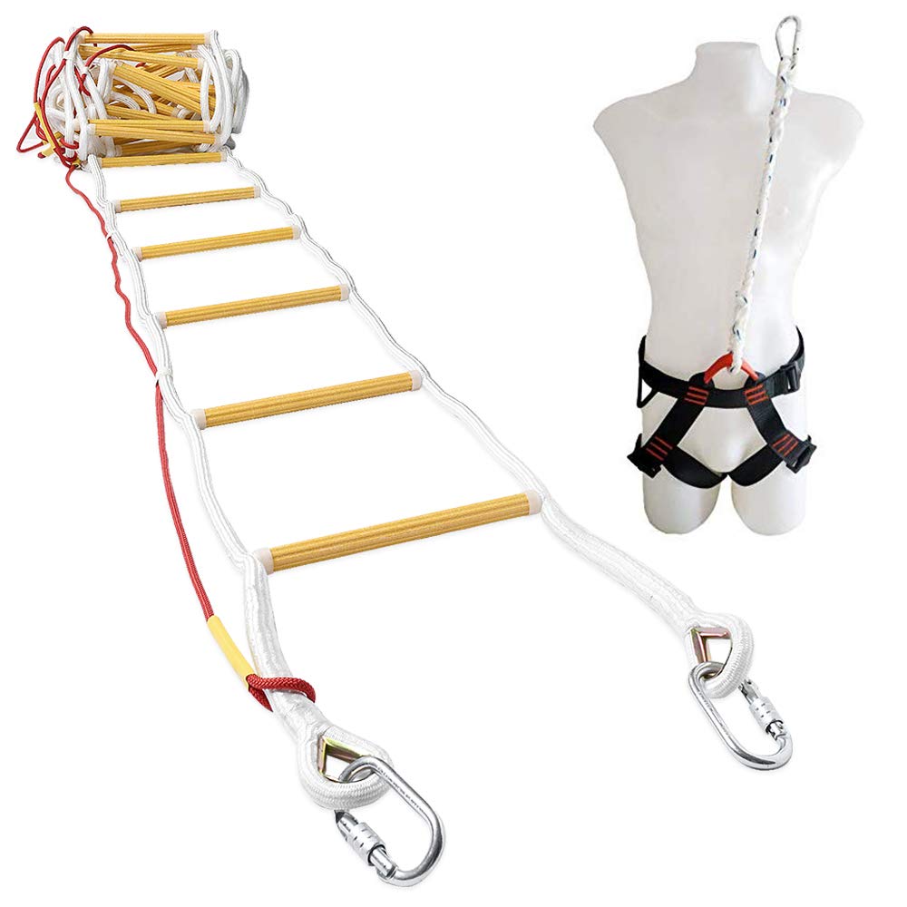 ISOP Fire Evacuation Rope Ladder 4 Story 32ft with Fall Arrest System & Spring Hooks - Rescue Ladders for 4-Story Homes - Fireproof & Weather Resistant - Life-Saving Escape Ladder 10m - Lifesaving