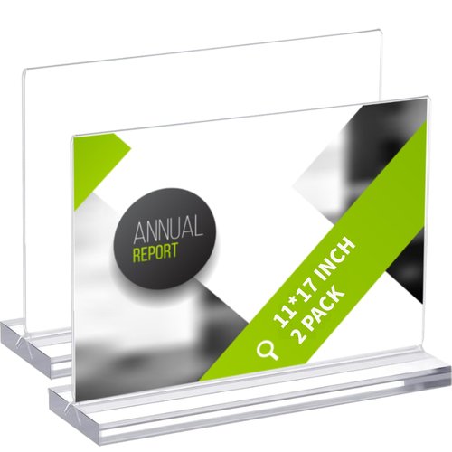 BeapTcely 2 Pack 11 x 17 Inches Acrylic Sign Holder Horizontal Clear T Shaped Sign Holder Table Photo Menu Display Stand Double Sided Picture Flyer Sign Holder for Office Restaurant Store (2 Pack)