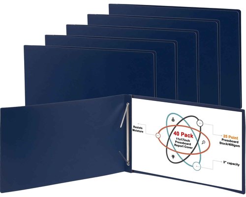 gisgfim 40 Pcs 11'' x 17'' Pressboard Report Cover 3" Capacity Metal Prong Paper Fastener with Compressor Presentation Binder Folder to Neatly Bind Reports Proposals Transcripts Document(Dark Blue)
