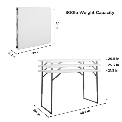 COSCO 4 ft. Centerfold Blow Mold Utility Table, Adjustable Height, White