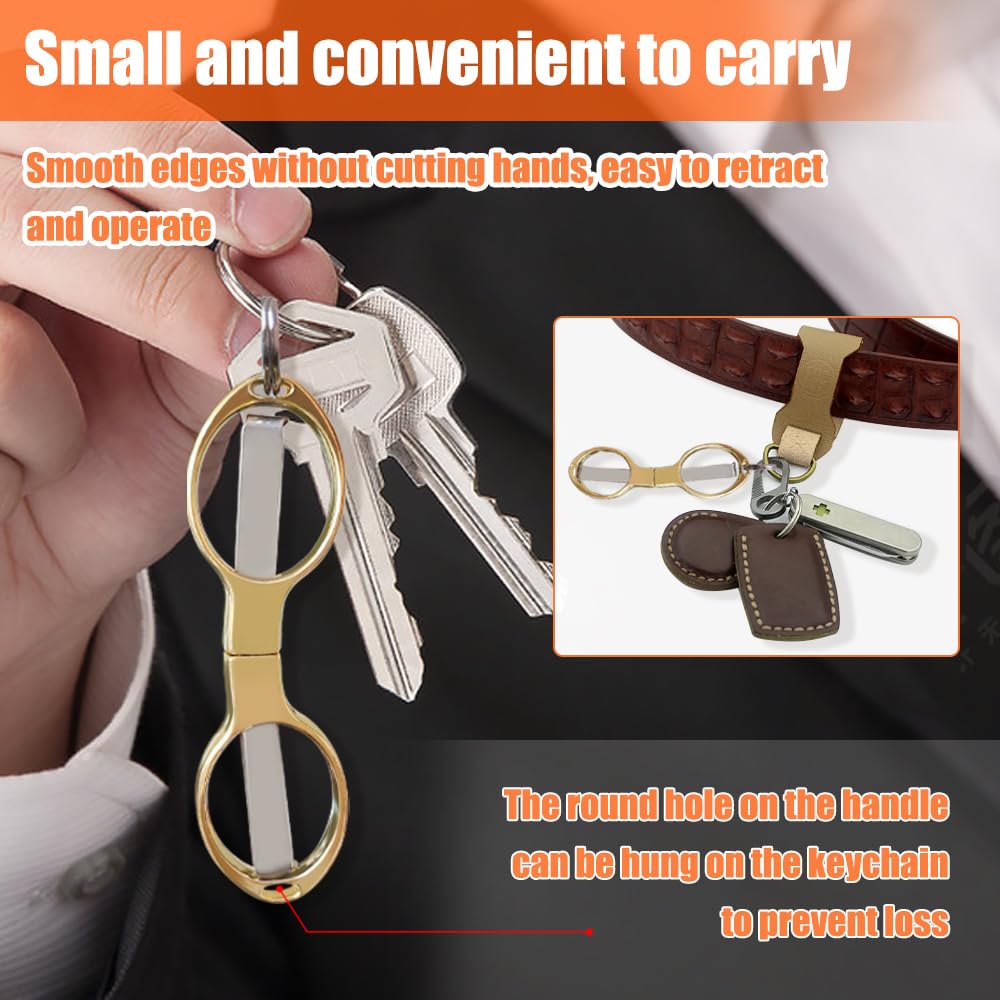 2PCS Folding Scissors, Portable Travel Scissor, Gift for Men Glasses Shaped Mini Shear Telescopic Cutter, Anti Rust Stainless Steel Scissors for Fishing Sewing Home Office (Rose Gold, Gold)