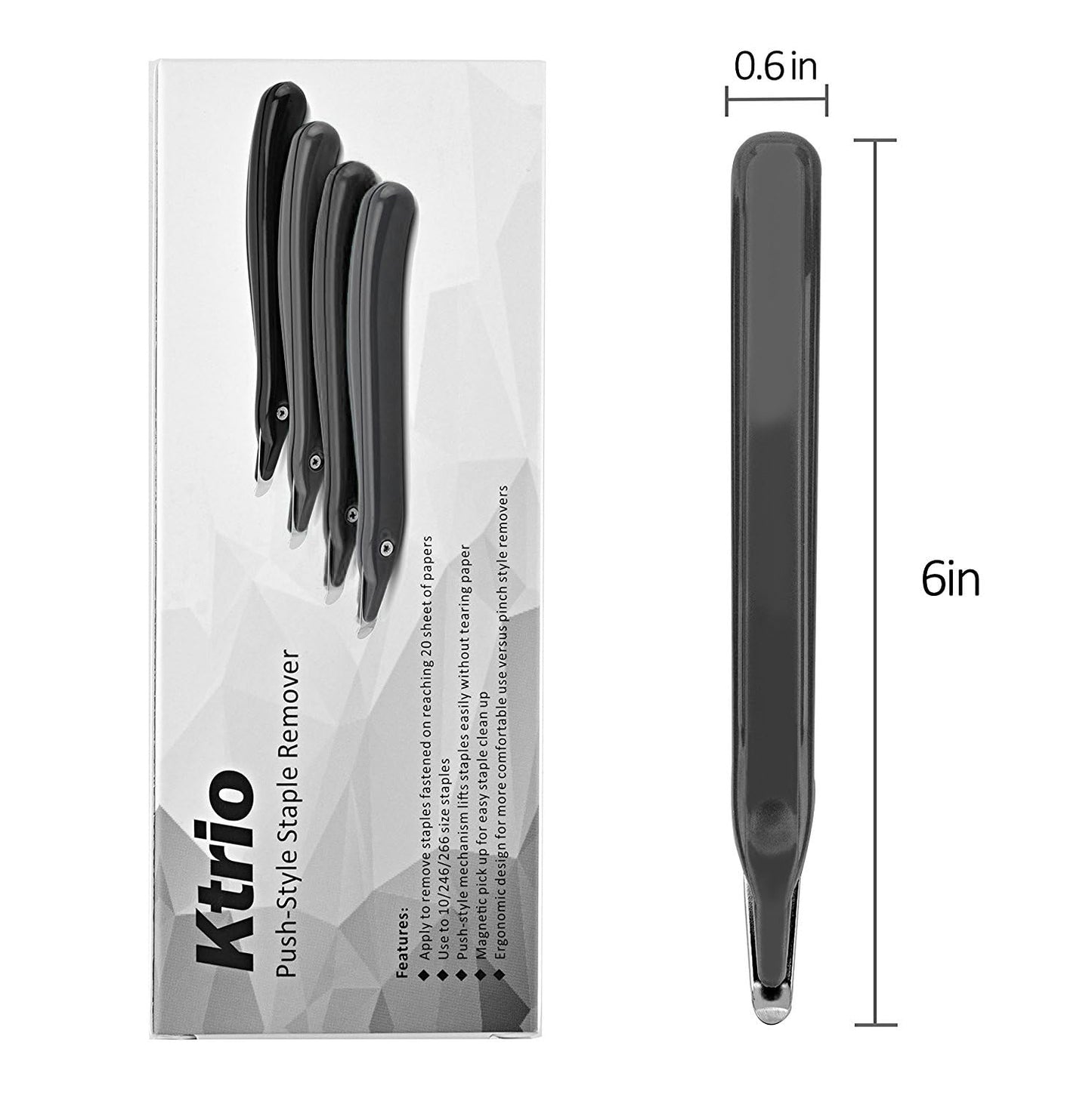 KTRIO Magnetic Staple Remover Tool 4 Pack, Professional Stapler Removers Flat Staple Puller Stick for Classroom, Office, Home, Classic Black