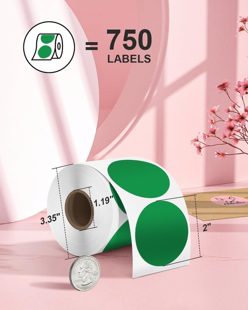 Nelko 2-Inch Green Circle Thermal Stickers - Self-Adhesive Labels for Custom Logo & QR Code | 750 Labels/Roll