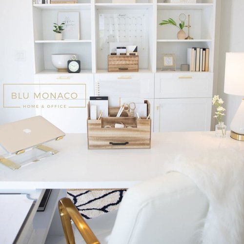 BLU MONACO Natural Wood Mail Organizer with Drawer, 5 Compartments, Desk Organizer for Women Office Desk Organization, 12.9x5.7x9 inches, 4.1 pounds