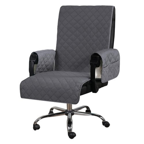 H.VERSAILTEX Water-Resistant Office Chair Protector – Universal High-Back Cover with Non-Slip Buckles, Fits Executive & Desk Chairs (Grey/Beige, Washable)