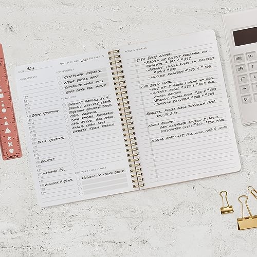 ZICOTO Champagne Pink Daily Planner with Hourly Schedule & Spiral Notebook