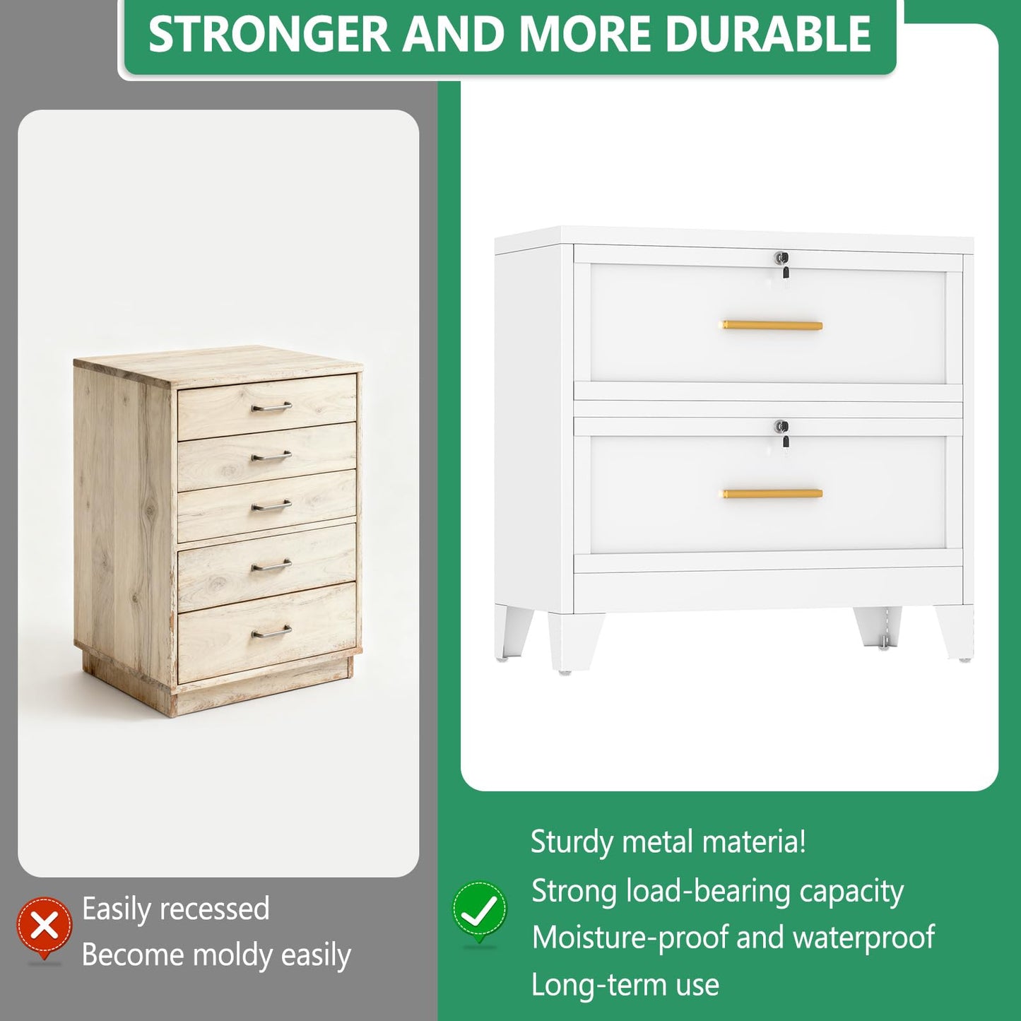 Metal Lateral File Cabinet with Lock,2 Drawer Steel Wide Filing Organization Storage Cabinets,Filing Cabinet for Legal/Letter/A4/F4 Size with Hanging Files&Key,Lockable Cabinet for Home Office,White