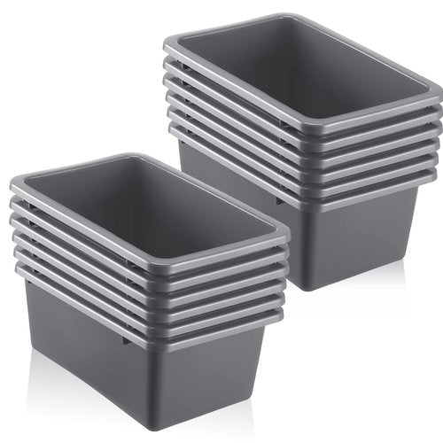 Tuanse 12 Pack Small Cubby Bins Plastic Storage Container Toy Book Closet Organizers for Toys, Crafts, Art Supplies, Books, Clothes, Office Classroom Supplies,11.4 x 7.5 x 4.9 Inches (Gray)