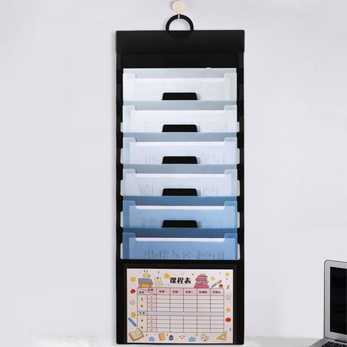 KiBcsLic Wall Mounted File Organizer Document Holder, 6 Pocket,Waterproof Accordion File Organizer Expandable File Folder for Meeting, Blue