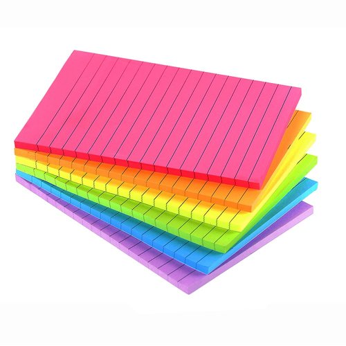 Lined Sticky Notes 4X6 in Bright Ruled Stickies Colorful Super Sticking Power Memo Pads, 45 Sheets/pad, 6 Pads/Pack