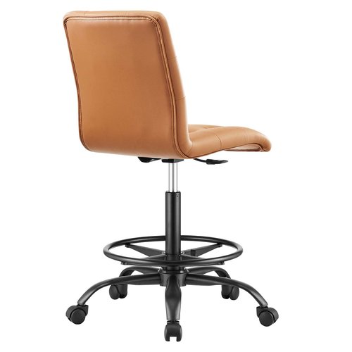 Modway Prim Armless Vegan Leather Drafting Chair in Black Tan