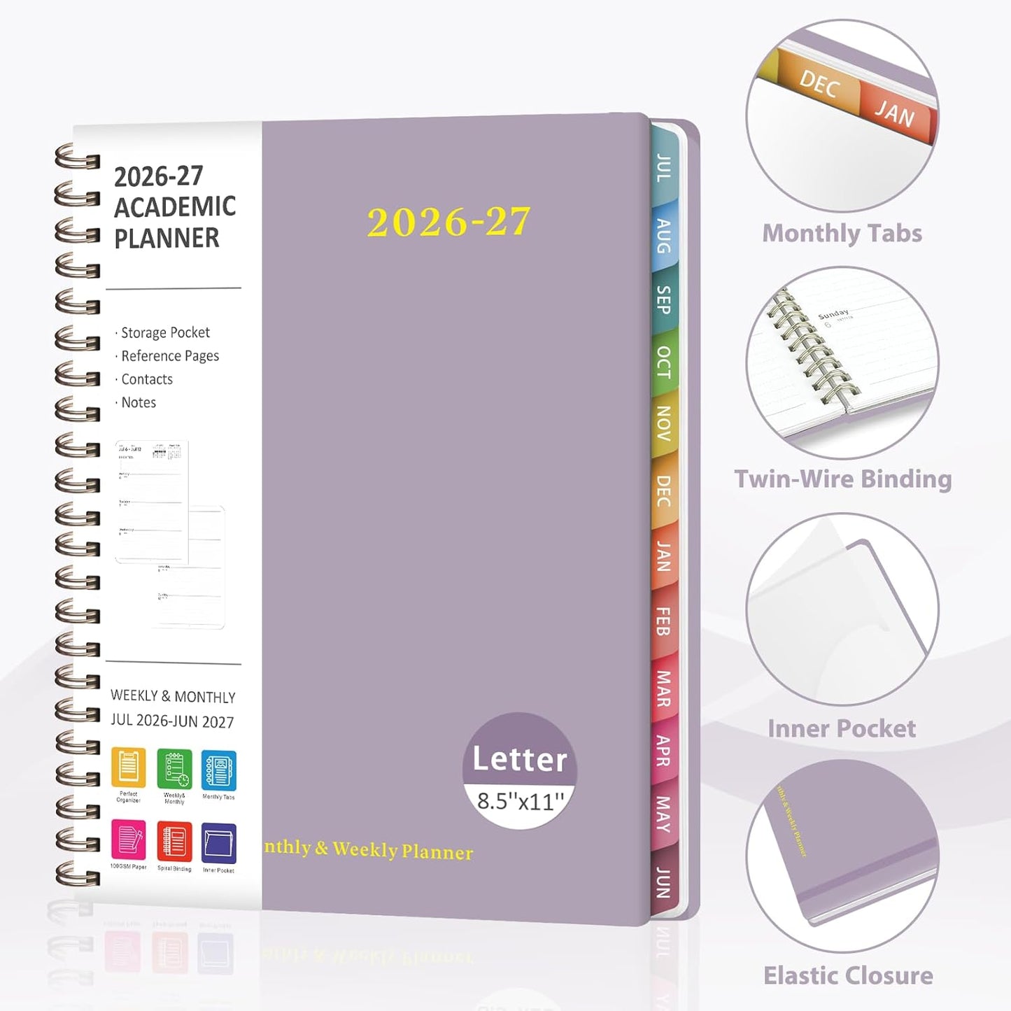 Academic Planner 2026-2027 | Weekly & Monthly Calendar | Daily Agenda Book - Letter Size (8.5'' x 11'')