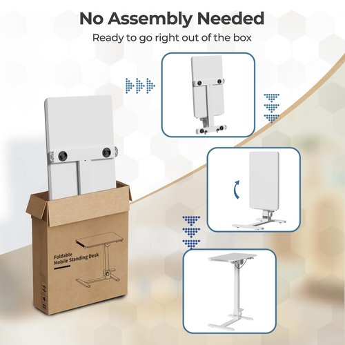 JYLH JOYSEEKER Foldable Mobile Standing Desk, 27 Inch Small Rolling Laptop Cart Height Adjustment, 90° Tiltable Bedside Table, No Assembly Needed Portable Computer Workstation, White