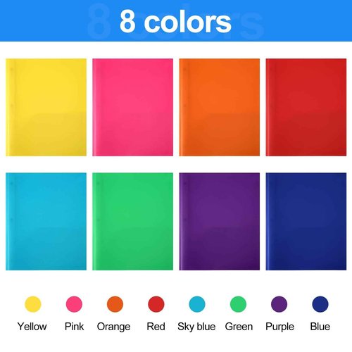 Cholemy 72 Packs Pocket Folders with Prongs Heavy Duty Plastic Folder with Business Card Slot 3 Prong Fasteners for School Office (Cute)