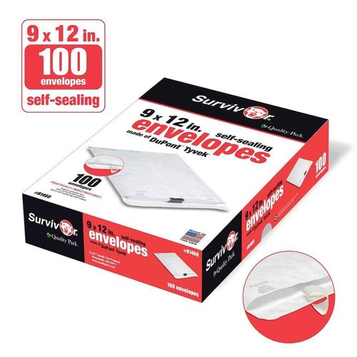 Quality Park Survivor 9 x 12 Catalog Envelopes made with DuPont Tyvek Material, Self Sealing, Puncture, Tear & Moisture Resistant, 100/Box (QUAR1460)