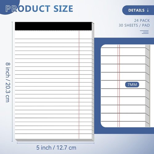 Legal Pads by [Brand Name] - 24 Pack of 5" x 8" Recycled Writing Notepads | 80gsm, Perforated, Double-Sided