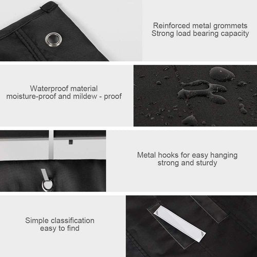 Storage Pocket Chart, Wall Hanging File Organizer Folder with 10 Large Pockets for Office, Home, School, Studio - Black 28 X 28 inch (10+6 pocket)