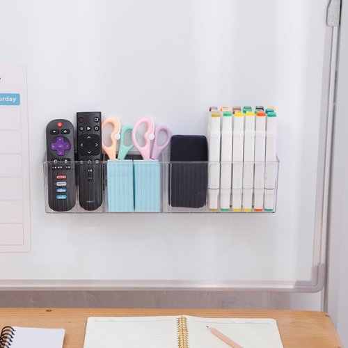 NINEWEEN Magnetic Dry Erase Marker Holder, Clear Magnetic Pencil Holder for Whiteboard, Refrigerator, Locker Accessories, Plastic Wall Mounted Storage Organizer for Home Office Supplies, Bathroom