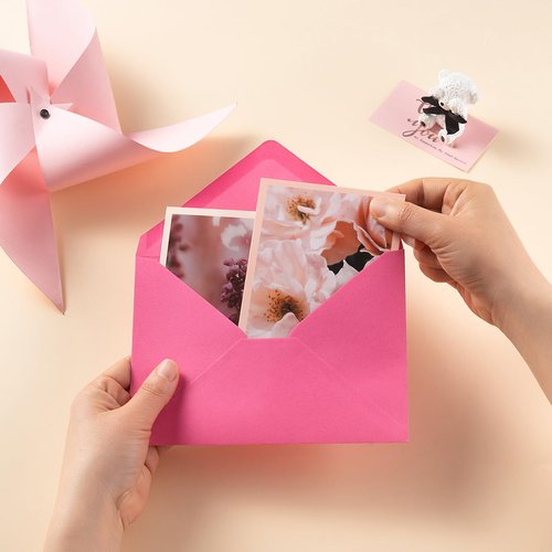 Toperd 100 Pieces A7 Envelopes with Gold Stickers 5 Colors 5.24 x 7.24 Inches for Wedding Cards, Birthday, Baby Shower, Invitations (5 Pink, 5 1/4 x 7 1/4 inches)