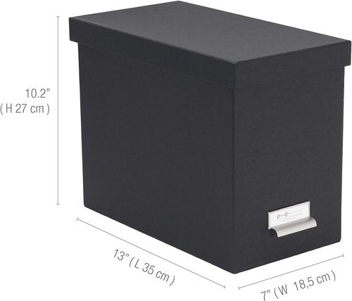 Bigso John Fiberboard Label Frame Desktop File Storage Box - Document Organizer for Important Paperwork - Durable Hanging File Box with a Lid & Metal Label Window - 7.4 in x 13 in x 10.4 in - Blue