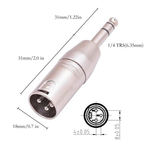 Seefeful 1/4" TRS to XLR Adapter 4 Pack, 2 Pack Male and Female to 6.35mm, Balanced Quarter Inch 6.35mm to XLR Male/Female Adapters for Mixers, Microphones, Amplifiers