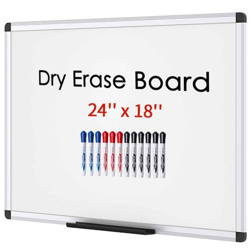 VIZ-PRO Magnetic Dry Erase Board, 24 X 18 Inches, Silver Aluminium Frame, with 12-Count Markers