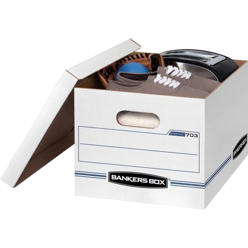 Bankers Box 4 Pack STOR/FILE Basic Duty File Storage Boxes, Standard Assembly, Lift-off Lid, Letter/Legal, White/Blue