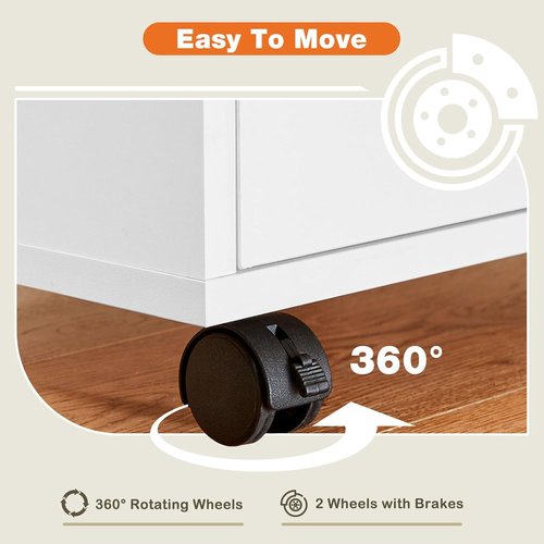 Elevon 5 Drawer Chest - Mobile Wooden Storage Cabinet with Wheels | White Room Organizer for Home & Office