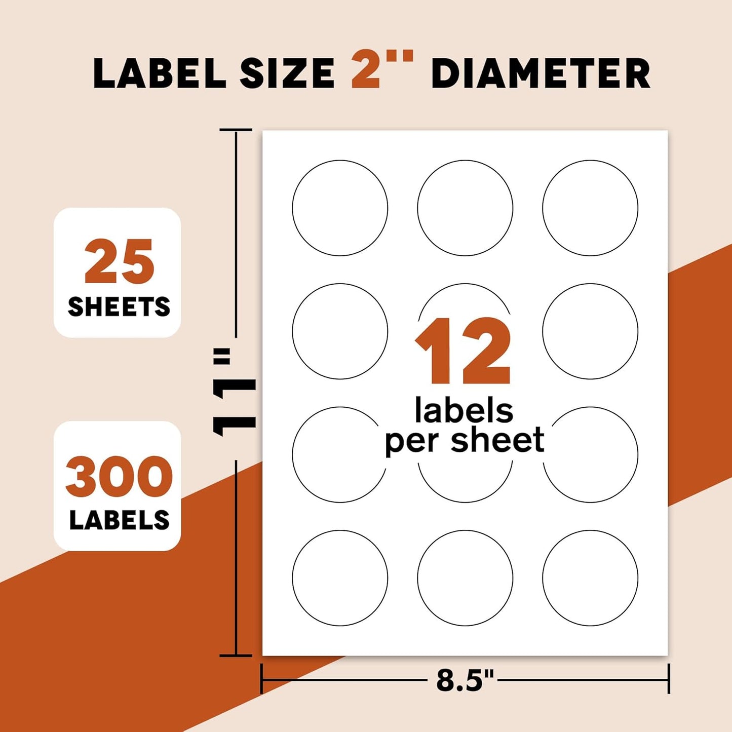 A-SUB Round Label Stickers - 2 Inch Waterproof Glossy White for Inkjet/Laser Printers | 300 Customizable Circle Stickers