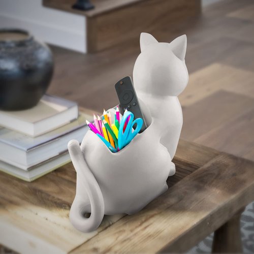 Kwirkworks Cat TV Remote Caddy Fun & Durable Polyresin Organizer with 3 Compartments for Remotes, Eyeglasses, Office Supplies for Cat Lovers