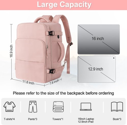 Sinaliy Travel Backpack - Flight Approved Carry-On with USB Charging | Lightweight, Waterproof Design for Women