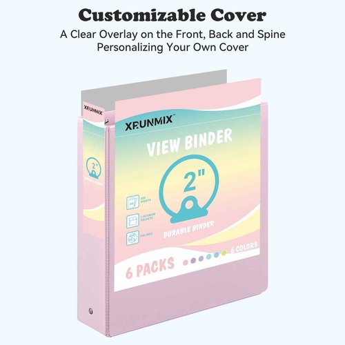 1-inch 2-inch 3-Ring Binder with Pockets, Basic Binders 1''2'' Color Binders, Holds Letter Size 8.5'' x 11'',200/450 Sheet Capacity, Bundle 6 Pack for Back to School (2'' Pink- 6 Packs)