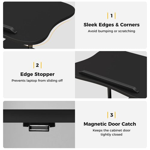 Giantex Mobile Podium Stand, Sit-to-Stand Laptop Cart with Tilting Tabletop & Storage Cabinet, Lockable Casters, Height-Adjustable Rolling Lectern for Classroom, Church, Home Office (Black, 1 Pack)