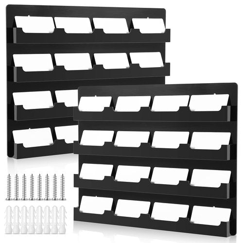Geelin 2 Pcs Business Card Holder Wall Mount 16 Pocket Black Acrylic Business Card Display Holder with Hanging Hardware Vertical Sticker Display Rack Organizing Stand for Office Home(Horizontal)