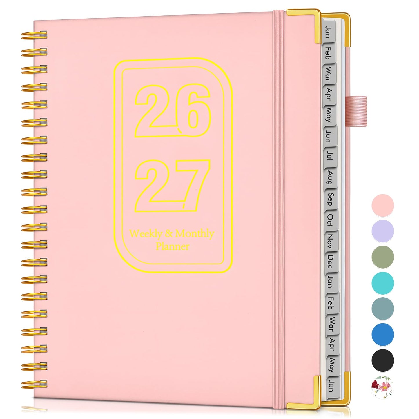 Planner 2026-2027, 18 Months Weekly and Monthly Hardcover Planner, January 2026 - June 2027, 8.5" x 11" A4 Large Daily Calendar Planner Book with Tabs, Spiral Yearly Agenda Organizer Notebook for School Work Home, Pink