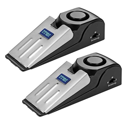 ZZRUI 2 Pack Door Stop Alarm with 120dB Siren, Wedge Door Stopper Security Device for Travel, Apartment, Hotel, Home – Portable Anti-Theft Floor Alarm for Entry Alert & Self Defense, Black