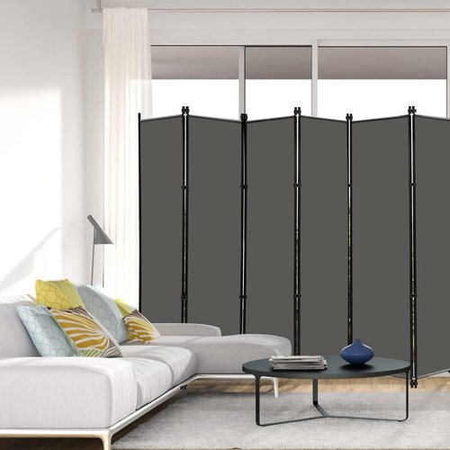 MAYOLIAH 6-Panel Folding Privacy Screen - 9ft Wide, 6ft Tall Room Divider | Portable Grey Partition